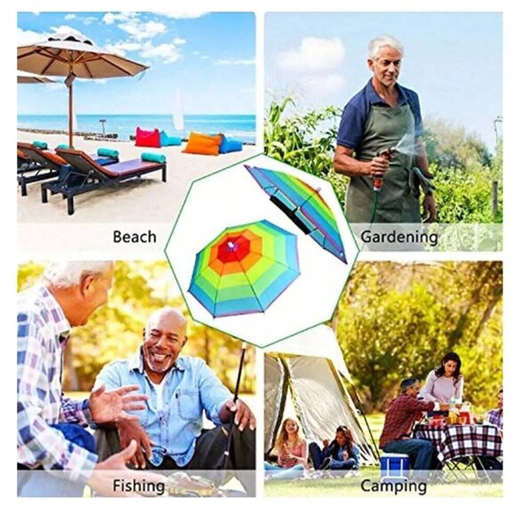 Umbrella Hat Rainbow Color Block Collapsable - Picture 5 of 6